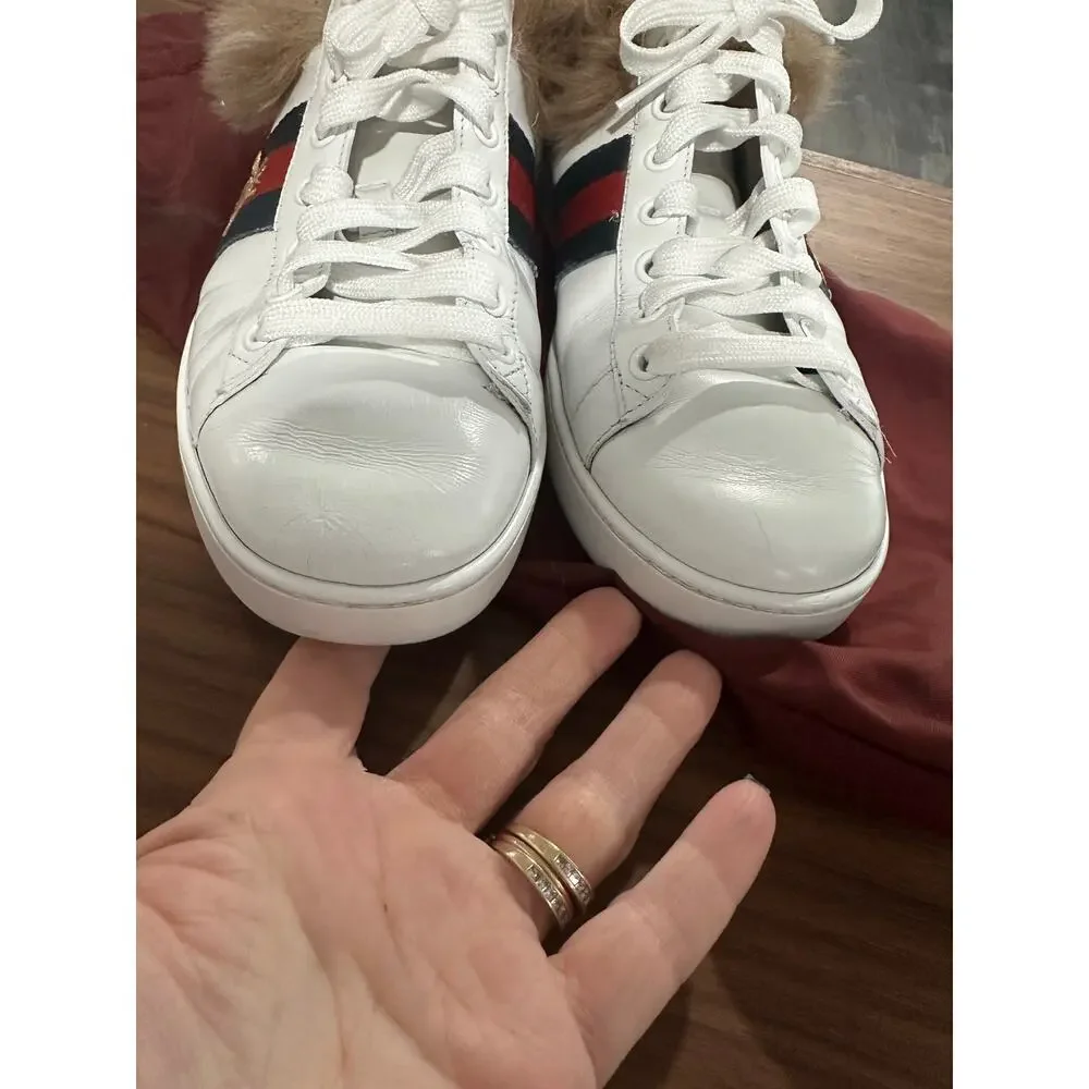 Gucci Ace Sneakers with Genuine Fur Lining Size 38.5